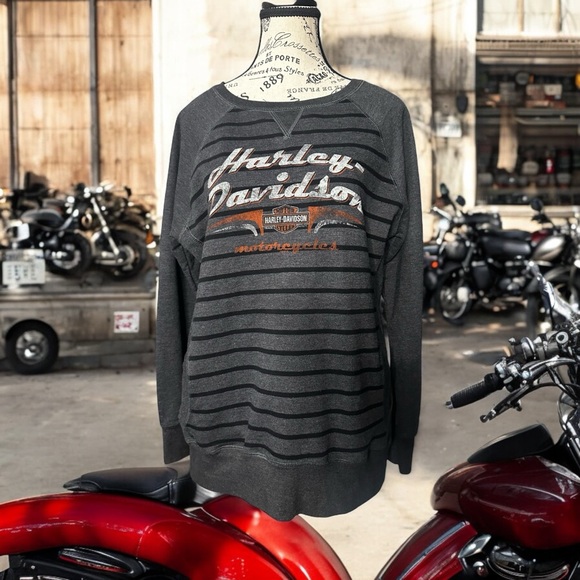 Harley-Davidson Tops - Harley Davidson Gray Striped Sweatshirt